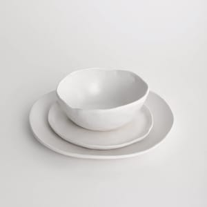 Set da 3 pezzi bianco opaco, set di stoviglie, piatto piano fatto a mano, ciotola, piatti in ceramica, ciotole in ceramica, stoviglie
