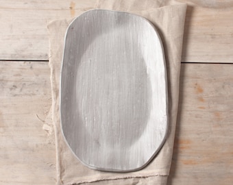 Organic Brushed Platter, medium platter, vegetable platter, serving platter, stoneware platter, handmade platter, ceramic platter, white