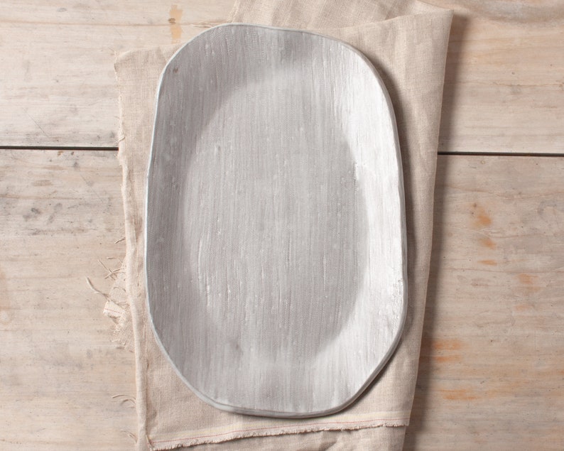 Organic Brushed Platter, medium platter, vegetable platter, serving platter, stoneware platter, handmade platter, ceramic platter, white image 1