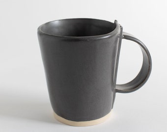 Charcoal Shino Flare Mug, Ceramic Mug, Stoneware Mug, Grey Mug