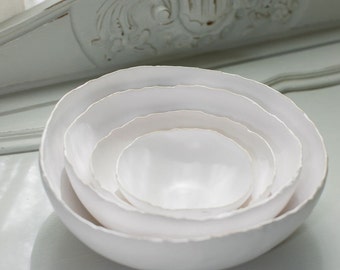 Flutter Bowl Nesting Set of 4, handmade ceramic nesting bowl set, serving bowls, stoneware bowls