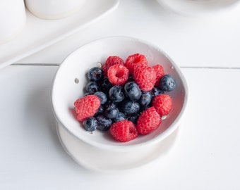 Berry Bowl, Handmade ceramic bowl, stoneware bowl, white matte bowl, colander, fresh berry bowl, gifts for her, unique gift, strawberry bowl