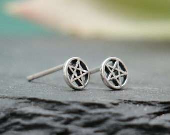 Tiny Protection Star Stud Earrings, Sterling Silver Pentacle Earrings, Pentagram Jewelry, Pagan Stud Earrings | Fern & Rowan