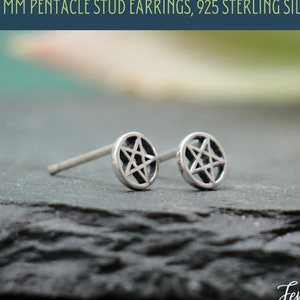 Tiny Protection Star Stud Earrings, Sterling Silver Pentacle Earrings, Pentagram Jewelry, Pagan Stud Earrings | Fern & Rowan