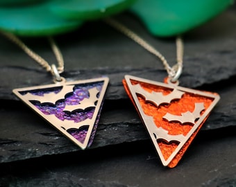 Triangle Bat Necklace, Cute Halloween Flying Bats Charm Necklace, Colorful Bat Pendant, Halloween Jewelry, Laser Cut Jewelry | Fern & Rowan