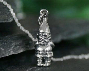 Garden Gnome Charm Pendant, Sterling Silver Gnome Necklace, Gnome for Charm Bracelet, Gardener Gift, Gardening Charm | Fern & Rowan