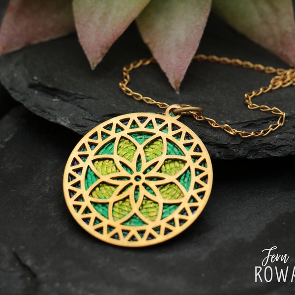 Colorful Round Mandala Necklace, Meditation Pendant, Sacred Geometry Wearable Art Jewelry, Meditation Yoga Gift | Fern & Rowan