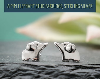 Cute Elephant Stud Earrings, Sterling Silver Animal Earrings, Silver Elephant Earrings for Child, Nature Post Earrings | Fern & Rowan