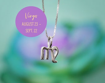 Dainty Virgo Zodiac Charm Necklace, Sterling Silver Virgo Pendant, Astrology Birthday Gift, Horoscope Jewelry | Fern & Rowan