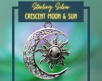 Celtic Moon and Sun Necklace, Sterling Silver Celtic Necklace, Crescent Moon Charm Pendant, Celestial Sun Charm Pendant | Fern & Rowan