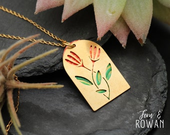 Tulip Flower Necklace, Handmade Multicolor Floral Necklace, Gold Art Deco Arch Pendant Necklace, New Mom Gift | Fern & Rowan