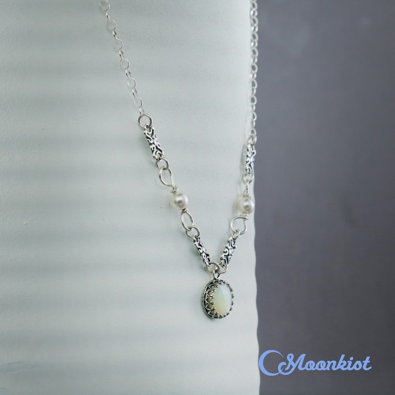 Moonkist Gallery Sterling Silver White Pearl Necklace Pearl Bridal Necklace Pearl and Silver Necklace Silver Pearl Layer Necklace