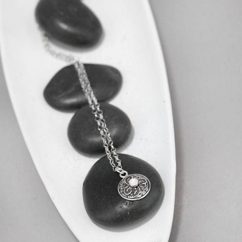 Silver Opal Necklace Moonkist Gallery October Birthstone Necklace Sterling Silver White Opal Pendant Dainty Opal Necklace