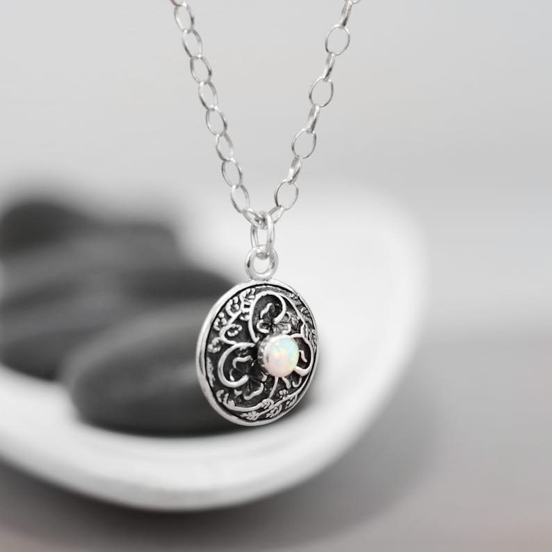 Silver Opal Necklace Moonkist Gallery October Birthstone Necklace Sterling Silver White Opal Pendant Dainty Opal Necklace