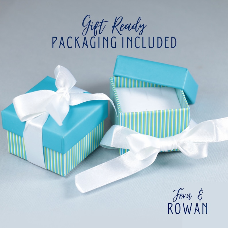 Gift Ready Packaging Included - Blue Striped Jewelry Boxes with White Bows