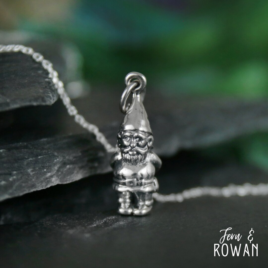 Garden Gnome Charm Pendant, Sterling Silver Gnome Necklace, Gnome for