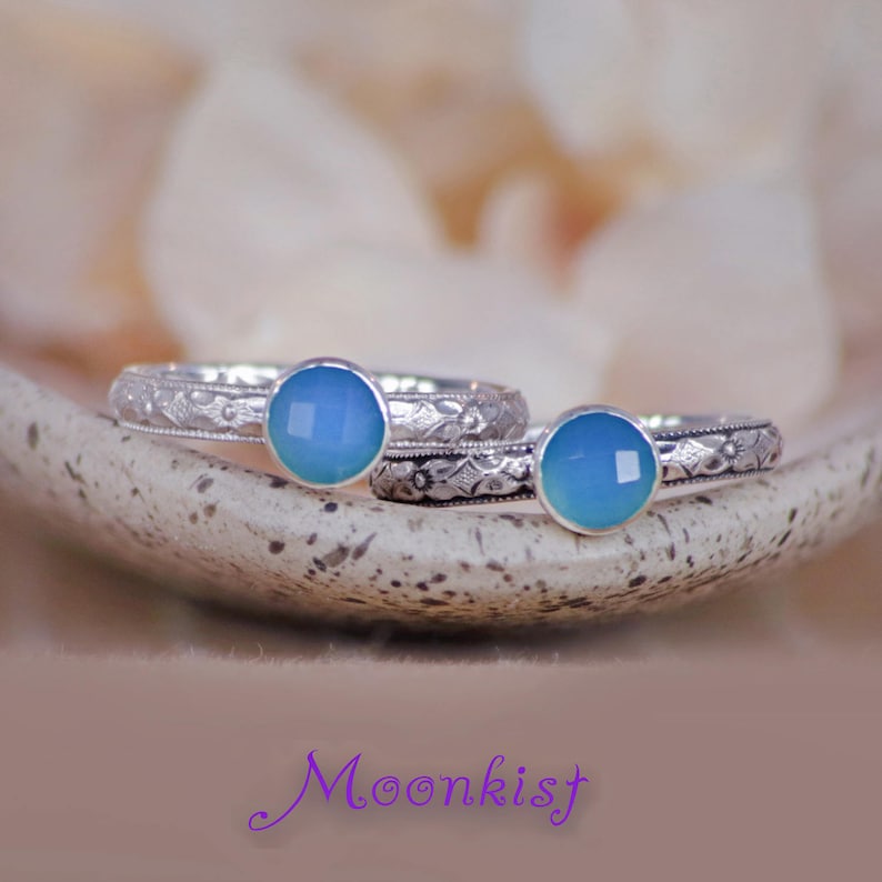Blue Stacking Ring Blue Promise Ring -Size 5 Sterling Silver Promise Ring Blue Silver Ring Blue Gemstone Ring Blue Chalcedony Ring