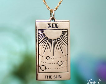 Sun Tarot Necklace, Gold Tarot Card Pendant, Witchy Tarot Charm Pendant, Spiritual Jewelry, Fortune Telling Jewelry | Fern & Rowan