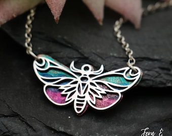 Colorful Butterfly Necklace for Women, Handmade Rainbow Butterfly Charm Necklace, Silver Butterfly Chain, Art Necklace | Fern & Rowan