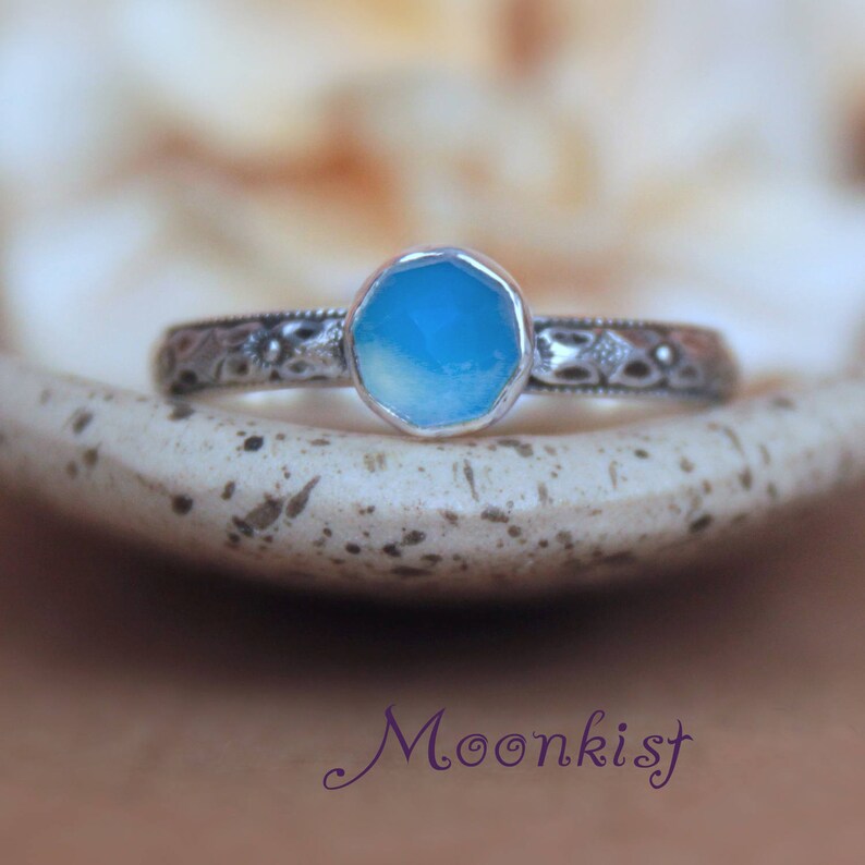 Blue Stacking Ring Blue Promise Ring -Size 5 Sterling Silver Promise Ring Blue Silver Ring Blue Gemstone Ring Blue Chalcedony Ring