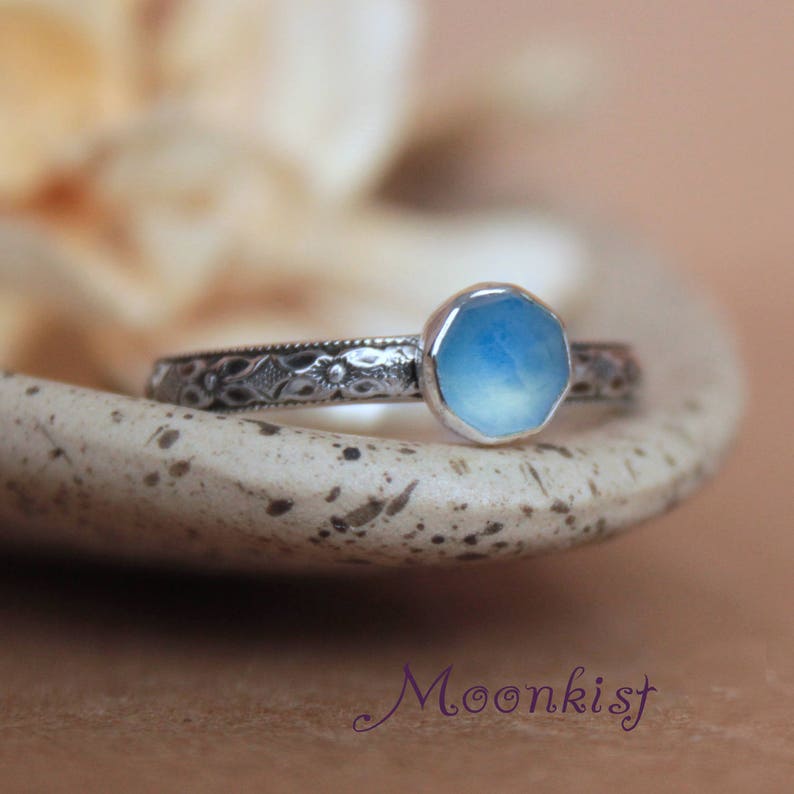 Blue Stacking Ring Blue Promise Ring -Size 5 Sterling Silver Promise Ring Blue Silver Ring Blue Gemstone Ring Blue Chalcedony Ring