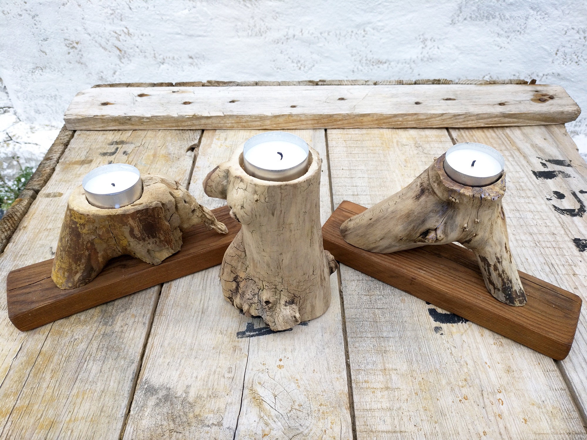 Wooden Candle Holder Set of 3 Holiday Rustic Mantel Decor Etsy
