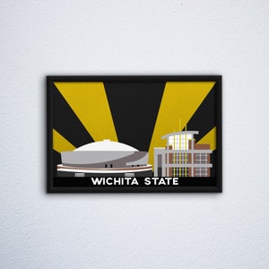 Wichita State University Kansas Campus Poster ft. Charles Koch Arena and Rhatigan Student Center - Shockers WuShock Colors