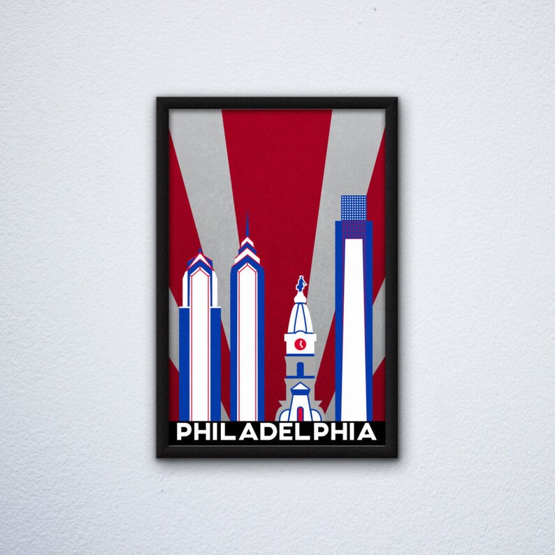 Philadelphia Skyline Poster ft. City Hall, Liberty Place, and Comcast Center in Philly Eagles, Sixers, & Flyers colors image 3