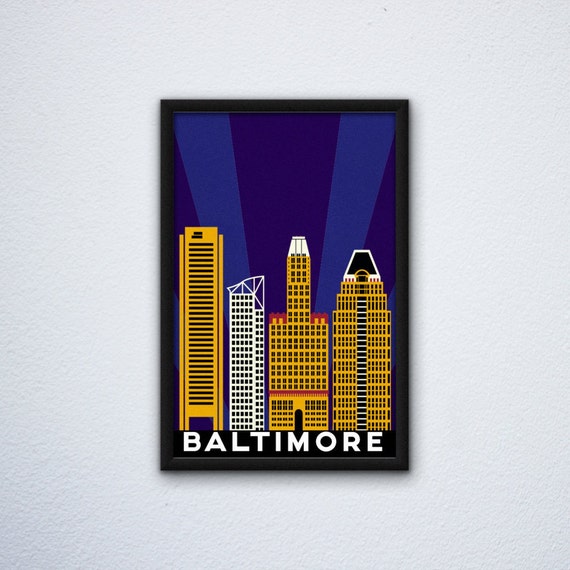 Baltimore Skyline Poster Ft Transamerica Tower Bank Of Etsy