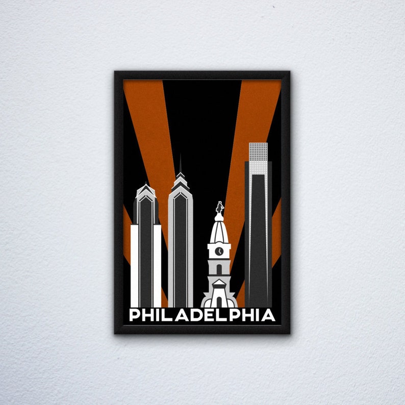 Philadelphia Skyline Poster ft. City Hall, Liberty Place, and Comcast Center in Philly Eagles, Sixers, & Flyers colors image 2
