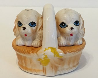Vintage Dogs in a Basket Salt and Pepper Shakers | Made in Japan