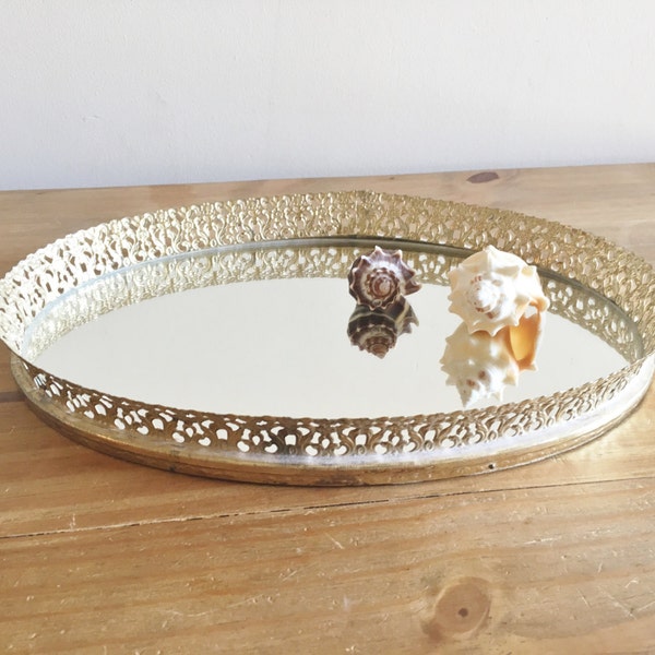 Vintage Vanity Tray - Mirror Tray - Perfume Tray - Lace Edged Mirror Tray - Vintage Home Decor