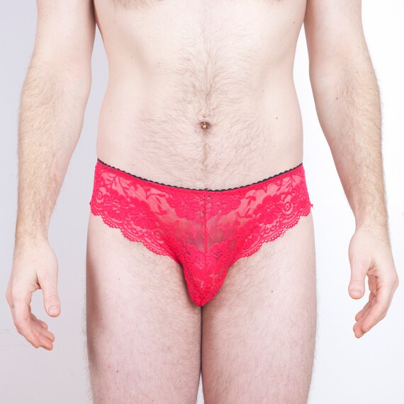 Cheeky Red lace Panties for men in Cherry Blossom red Etsy