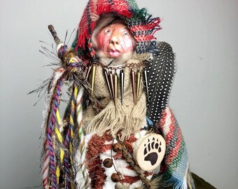 Spirit Doll | Völva Witch | Shaman | Norse | Witch | Crone | Wise Woman | Cunning Folk | Pagan | OOAK Art Doll | Mixed Media Sculpture