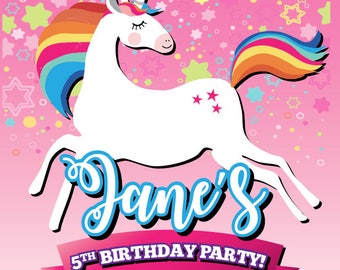 Rainbow Unicorn & Stars Theme Birthday DIGITAL Invitation w/Bonus Classroom Cards