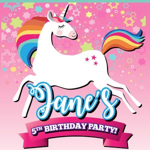 Rainbow Unicorn & Stars Thema Verjaardag DIGITALE Uitnodiging w / Bonus Classroom Cards