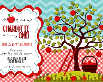 Apple Tree Theme First Birthday DIGITAL Invitation