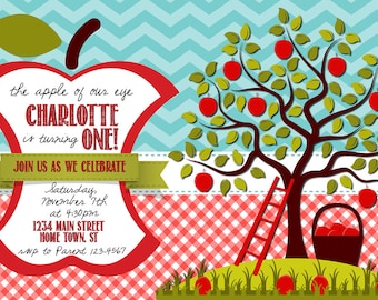 Apple Theme Birthday Party DIGITAL Invitation