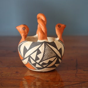 Vintage Signierter Pueblo von Acoma, New Mexico, VogelkopfTopf