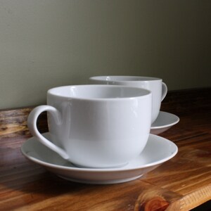 Set of Classic Café Mugs with Saucers