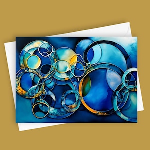 Sacred Loops #2 / Círculos de tarjetas de felicitación / Tarjeta abstracta azul / Tarjeta de felicitación en blanco de 5 x 7 / Tarjeta para ella / Tarjeta para regalo / Tarjeta abstracta