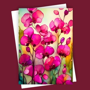 Ervilhas-de-cheiro extravagantes | Cartão de felicitações floral, Cartão de ervilhas-de-cheiro, Cartão de felicitações em branco 5 x 7, Cartão floral para ela, Cartão floral para presente, Natureza