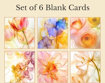 Gossamer Gardens Set | 6 Painterly Floral Greeting Cards, 5x7 Blank Stationery Bundle