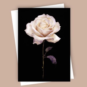 Rosa dorata n. 1 / Biglietto floreale vuoto, Carta da lettere con fiori scuri, Elegante biglietto d'auguri con rosa, Biglietto 5x7 con busta, Biglietto Moody Luxe
