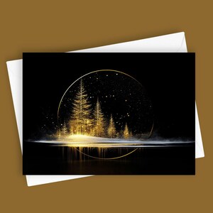 Goldstaubwald | Blanko 15x18, Grußkarte, Urlaub, Weihnachtskarte, Winter Wunderland, Elegantes Briefpapier, Naturkunst, Glitzerbaum, Einzigartig