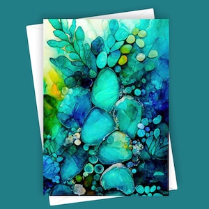 Tarjeta de felicitación en blanco de 5 x 7 con diseño de vidrio marino, papelería inspirada en el océano, tarjeta de arte abstracto, regalo único, diseño de acuarela, tarjeta para cualquier ocasión, naturaleza