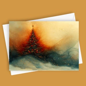 Árbol de Navidad / Tarjeta de felicitación en blanco de 5 x 7, papelería navideña, tarjeta navideña, tarjeta festiva, escena de invierno, arte de árbol de Navidad, tarjeta navideña
