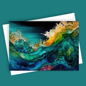 Caraïbes #2 | Carte de voeux vierge 5 x 7, design océan abstrait vibrant, papeterie unique pour anniversaires, anniversaires et messages spéciaux