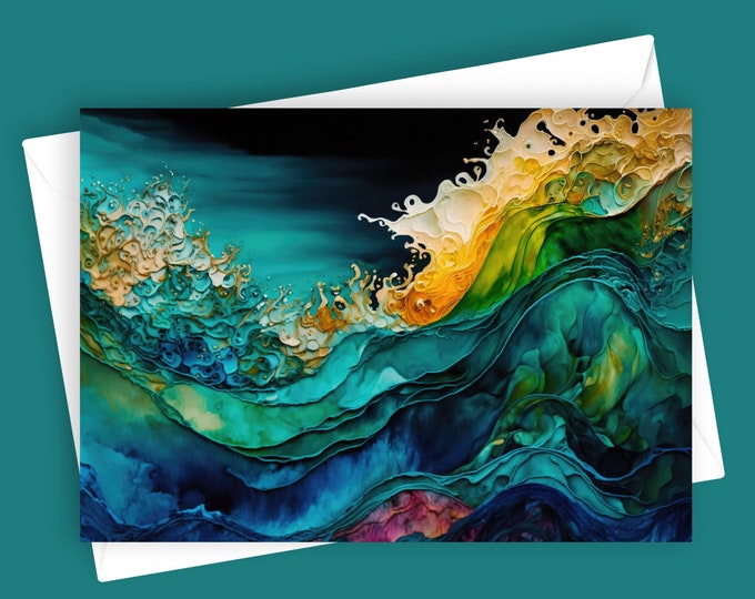 Ocean Waves Abstract Greeting Card Any Occasion for Nature Lovers Sea ...