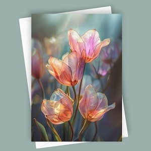 Sonnendurchflutete Tulpen | 5x7 Blanko-Grußkarte, lebendiges Blumenbriefpapier, perfekt für Geburtstage, Dankesnotizen und alltägliche Wünsche, Blumen